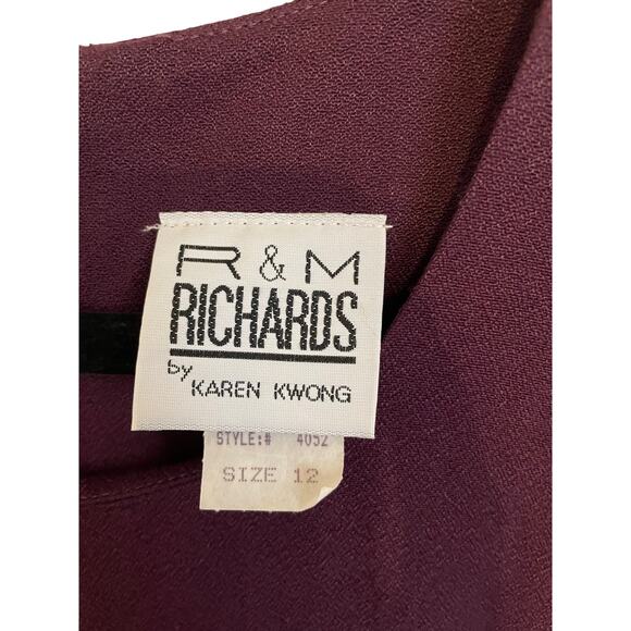 VTG R&M Richards Karen Kwong Burgandy Dress Size 12 Style 4052 Made in USA Zip - Picture 4 of 8